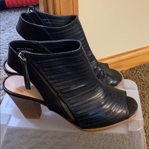 Black and brown heeled sandals